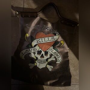 vintage ed hardy x christian audigier logo gold purse bag